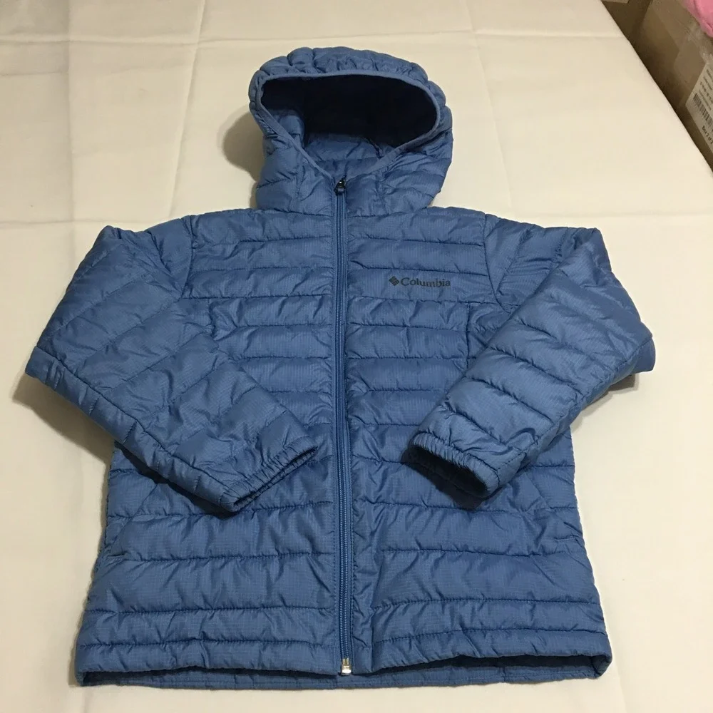 Columbia Puffer Jacket Kids Size S Blue Hooded Quilted Full Zip